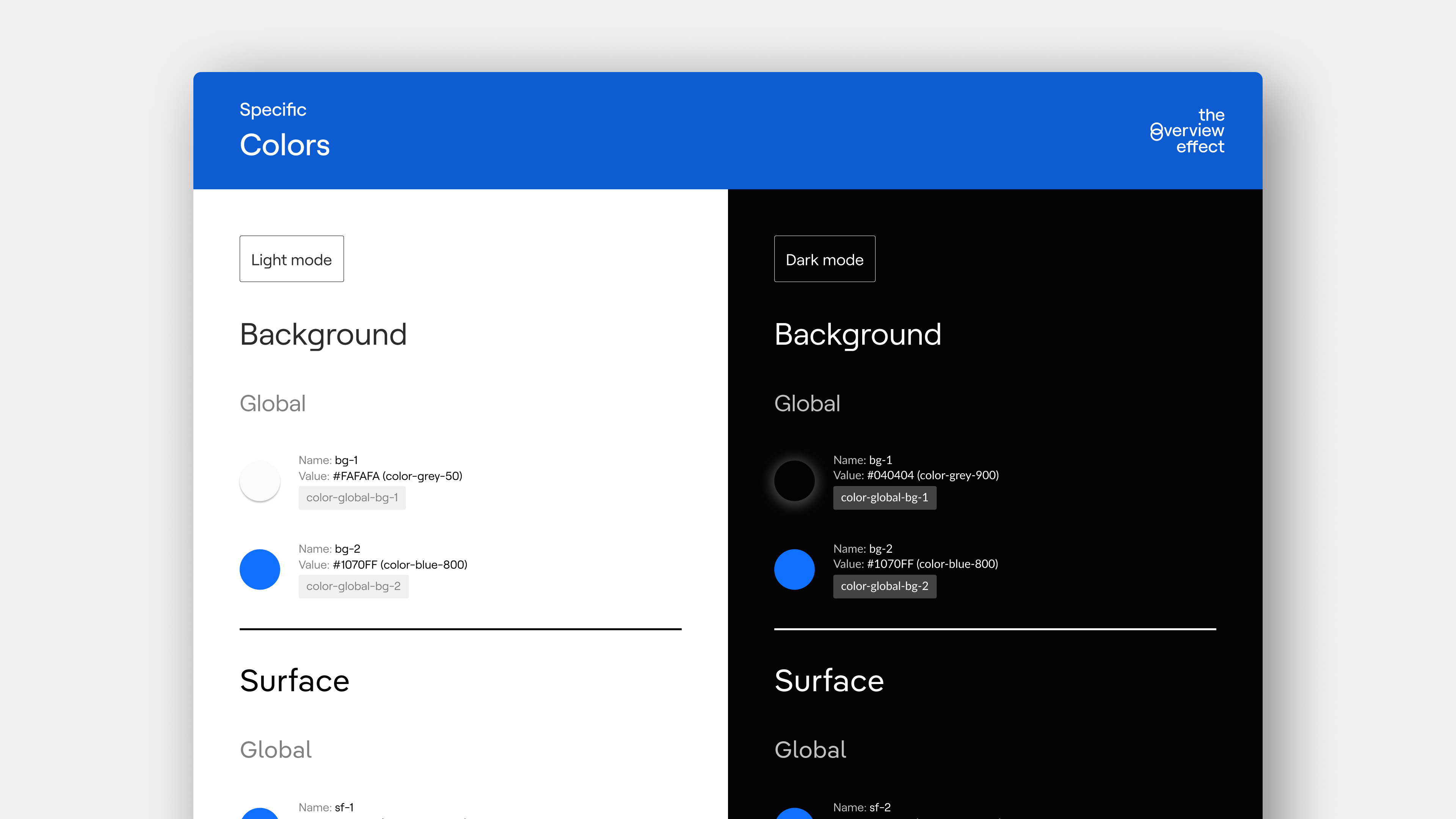 The Overview Effect's Design System, Specific Global Colors